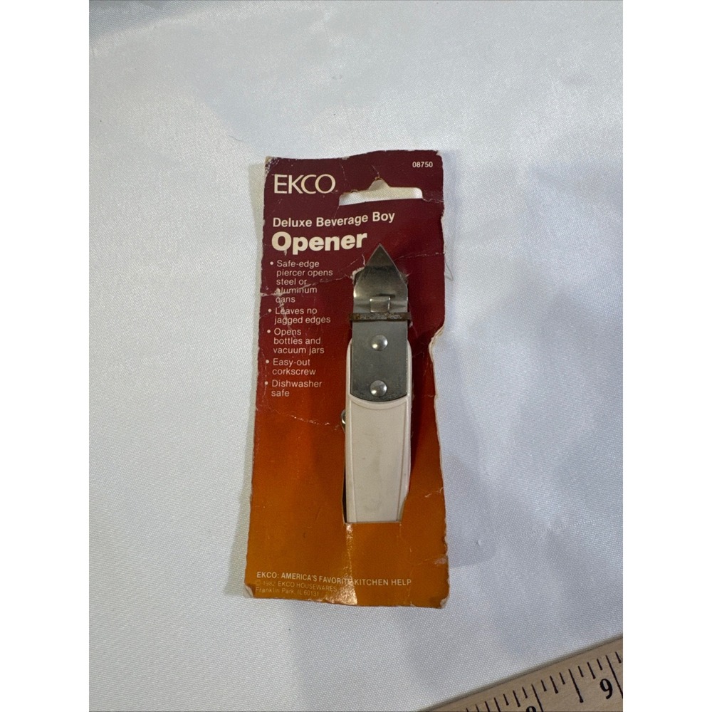 Vintage 1982 EKCO Deluxe Beverage Boy Opener 08750 Can Bottle Corkscrew USA Made